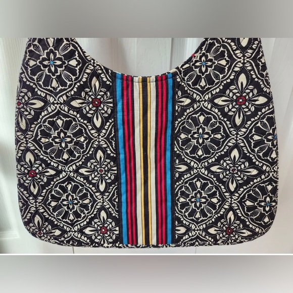 Vera Bradley Barcelona Large Satchel Bag Shoulder Purse Handbag Floral stripe - Picture 2 of 5